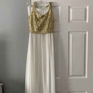 white/gold prom dress